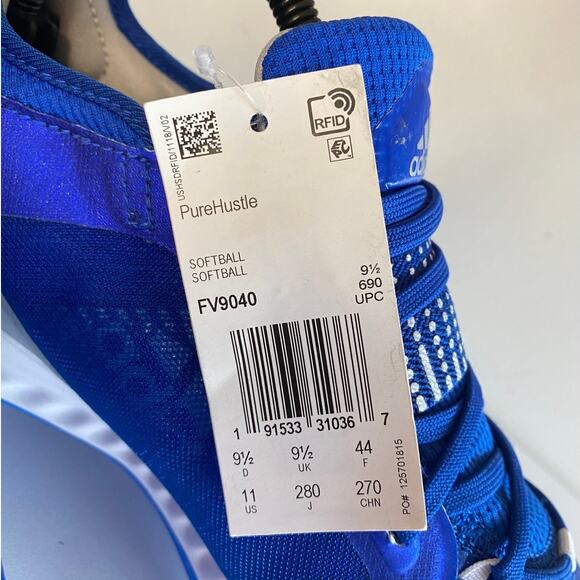 NWT ADIDAS CLEATS 11 PUREHUSTLE METAL FASTPITCH SOFTBALL SHOES BLUE FV9040 - Picture 4 of 16